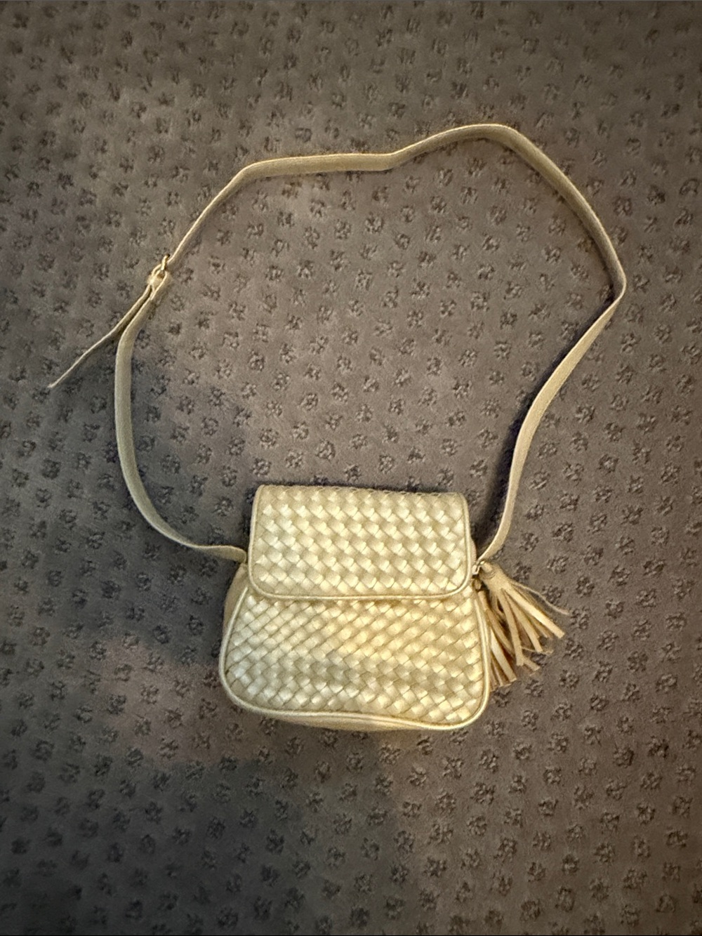 Evan Picone Woven Crossbody Bag in Beige with Tassel